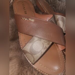 Coach Brown Signature C Leather Sandals Shoes Flats Womens Size 9B